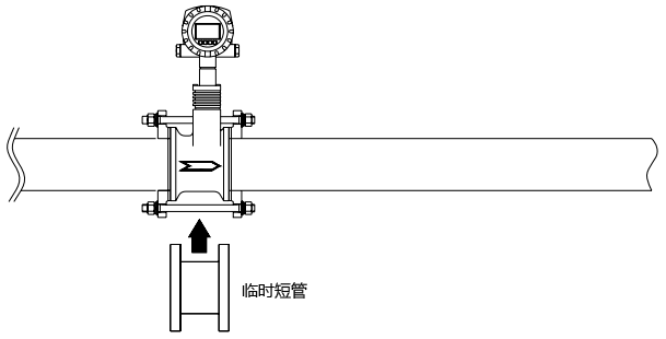 清洗管道時應暫時安裝一節(jié)短管代替渦街流量計